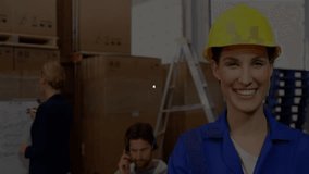 Warehouse engineer watching globe icon fading and forming nodes illustrating logistics connectivity. Distribution, logistics, teamwork, network, industry, collaboration, digital - Powered by Shutterstock - Get 15% off with code: PIKWIZARD15