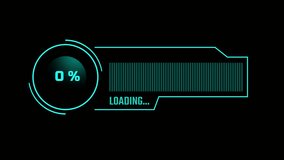 This circular tech-themed loading animation features glowing cyan accents and digital text for futuristic loading or progress indicators in applications - Powered by Shutterstock - Get 15% off with code: PIKWIZARD15