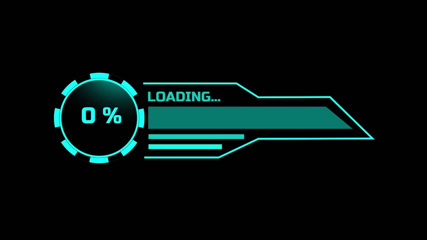 A digital-themed glitch loader with sharp cyan highlights and percentage text, ideal for stylized HUDs in games or futuristic applications