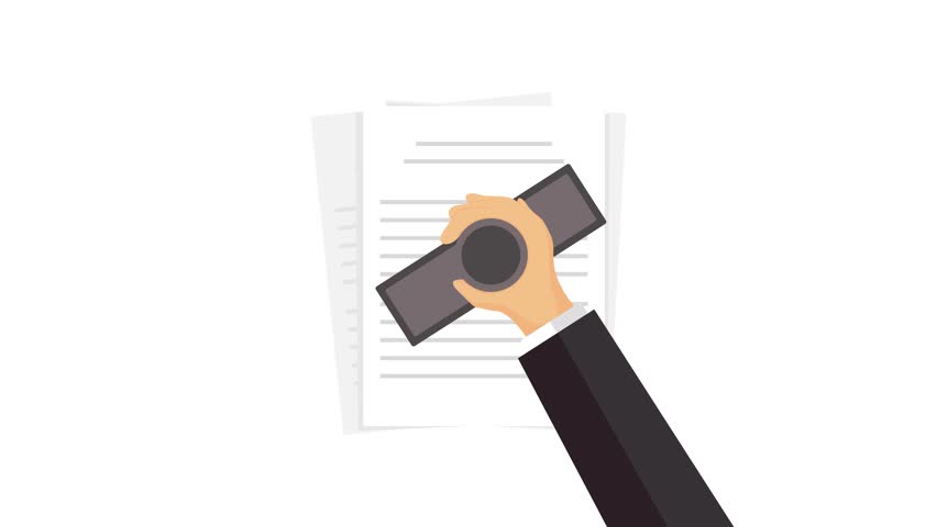 Approved document flat illustration animation with stamp on white background and green screen. 4K business animated for motion graphics, explainer videos, presentations, web content, and business use.