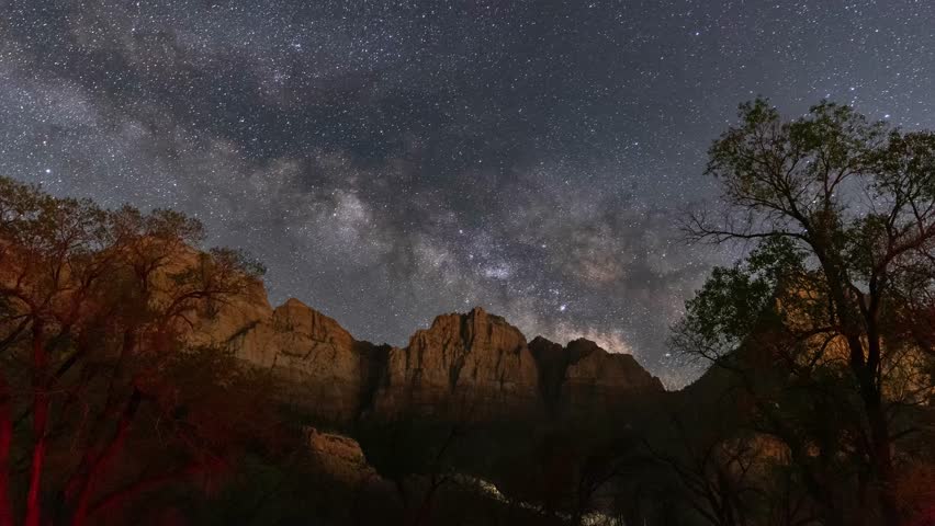Time lapse of the milky way rising over Zion National Park in Utah, USA