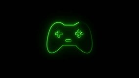 Glowing neon line Gamepad icon isolated on black background. Game controller. 4K Video motion graphic animation. - Powered by Shutterstock - Get 15% off with code: PIKWIZARD15