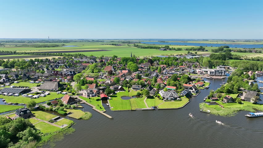 Aerial from the touristic water sport village Langweer in Friesland the Netherlands