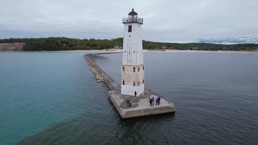 Frankfort North Pier Lighthouse on the Shore of lake Michigan