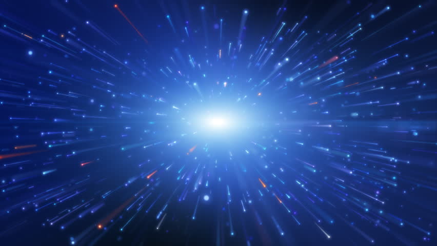 Abstract colourful  light trail creative cosmic background. Explosion, Hyper jump into another galaxy. Speed of light, neon glowing rays in motion.