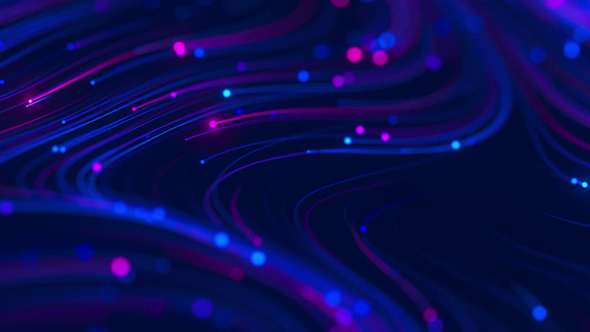 Closeup of Big data swirl patterns in futuristic cyberspace. Whirl flow of data in quantum digital network. Neon qubit stream with DOF.