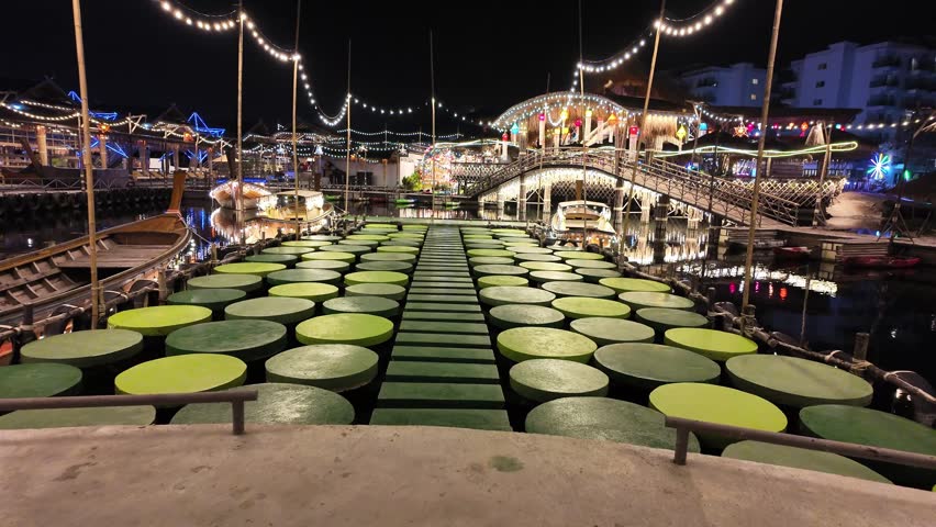 Beautiful path over the lake at night
