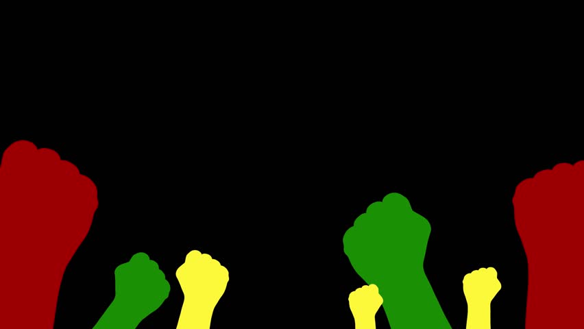 powerful animation of raised fist and juneteenth-themed background. Symbol of freedom and justice