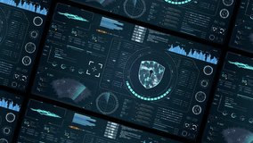 Motion graphic of Blue digital security shield with head up display (HUD UI) and circuit panel futuristic abstract background network firewall technology and data secure video concepts - Powered by Shutterstock - Get 15% off with code: PIKWIZARD15