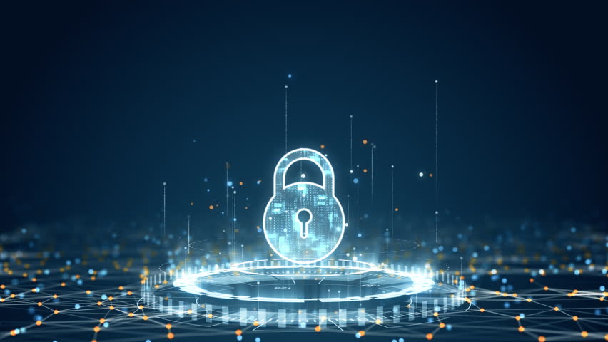 Digital lock animation with cyber key visuals and seamless security