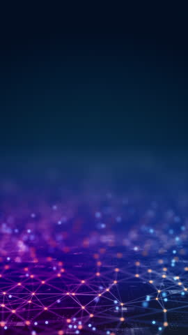 Motion graphic of Futuristic vertical video of glowing digital brain with tech particles