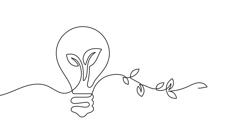 green ecology ideas concept, little tree in plant bulb creativity one line continuous drawing minimalism copy space 4K animation motion graphics