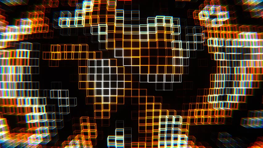 Orange and White Neon Cubic Frame Waves Background VJ Loop in 4K