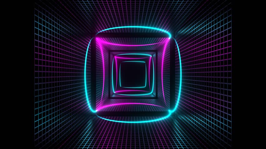 Pink and Cyan Neon Circle Lights in Square Frames Background VJ Loop in 4K