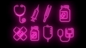 Neon pink medical icons such as pills, stethoscope.	 - Powered by Shutterstock - Get 15% off with code: PIKWIZARD15