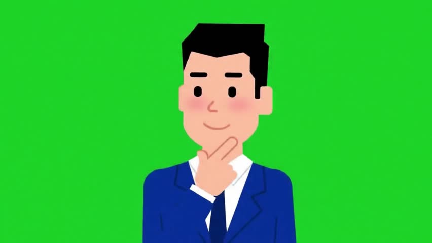 thinking cartoon business man - green screen cartoon people doing activities and work