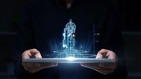 Futuristic digital interface displaying robotic arm innovation with AI integration, symbolizing research, automation, and advanced tech solutions. - Powered by Shutterstock - Get 15% off with code: PIKWIZARD15