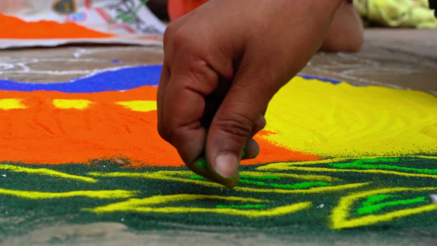 Handmaking Rangoli During Diwali Festival Celebration
