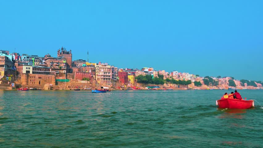 Scenic View of Varanasi Ghats from the Ganges River