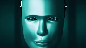 Robot hominoid face close up with graphic concept of engineering science study by AI thinking brain, artificial intelligence and machine learning process for 4th industrial revolution. 3D rendering - Powered by Shutterstock - Get 15% off with code: PIKWIZARD15