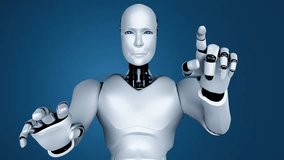 AI hominoid robot touching virtual hologram screen showing concept of big data analytic using artificial intelligence thinking by machine learning process. 3D rendering. - Powered by Shutterstock - Get 15% off with code: PIKWIZARD15