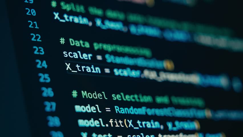 Coding and Programming: Developer Typing Python Code on Screen with Autocomplete. Software Development, Data Science, AI, IT Background. Machine Learning and Debugging.