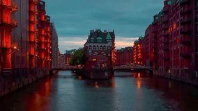 Bridge, canal and houses the Speicherstadt, Hamburg, Germany, May 19, 2025. High quality 4k footage - Powered by Shutterstock - Get 15% off with code: PIKWIZARD15