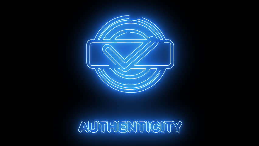 Certified authenticity neon checkmark badge icon