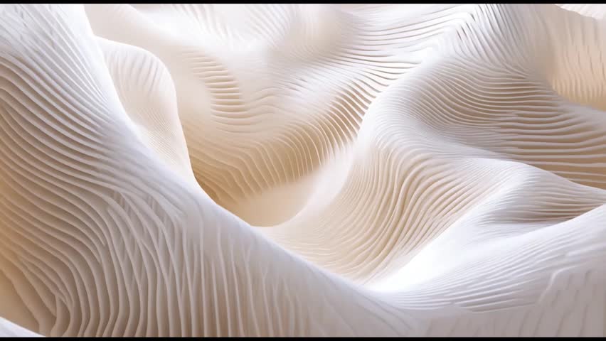 An abstract digital artwork depicting smooth, undulating layers of soft beige and white forms, reminiscent of sand dunes, paper folds, or topographic landscapes. The image emphasizes fluid motion - Powered by Shutterstock - Get 15% off with code: PIKWIZARD15