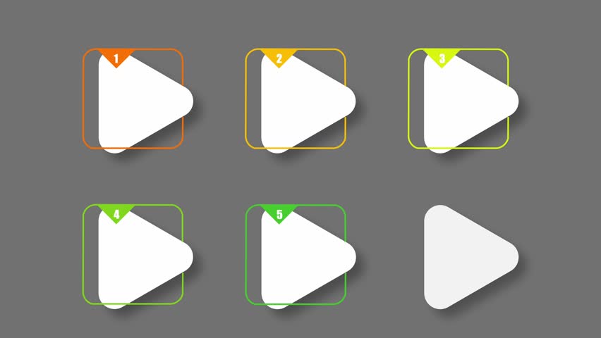 animated video of 4 and 6 steps white triangle  shape with multicolor label for marketing infographic, animation 4k