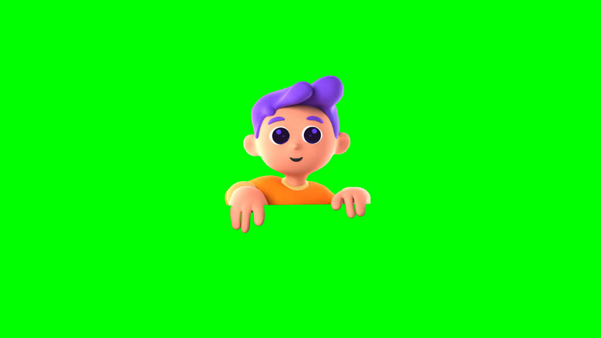 3D animation of Luca, a curious boy character peeking up playfully on green screen. Perfect for digital content, explainer videos, or creative visual storytelling.