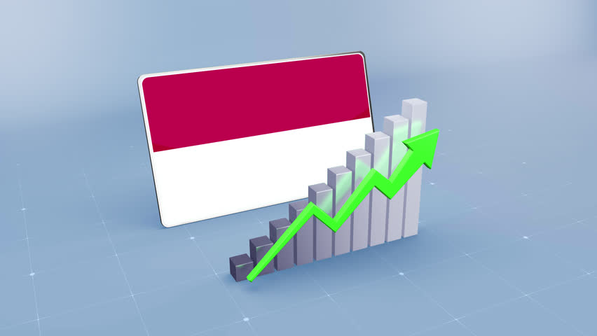 Indonesia Flag and Bar Chart Graph Showing Increasing Values a Green Arrow Developing Country Concept