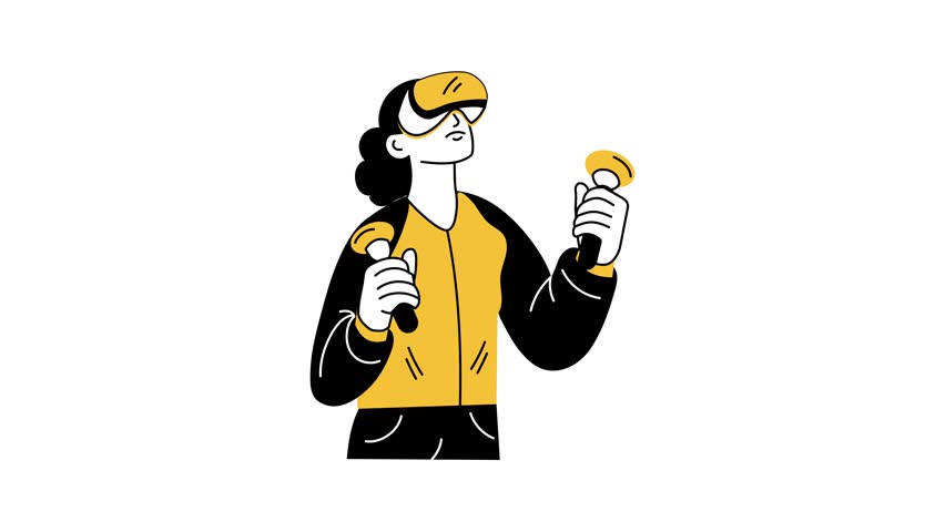A character using vr technology, hand drawn animated illustration 
