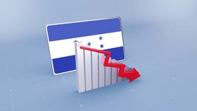 Honduras Country Flag and Bar Chart Graph Decreasing Values Red Downward Arrow Economic Crisis Concept - Powered by Shutterstock - Get 15% off with code: PIKWIZARD15