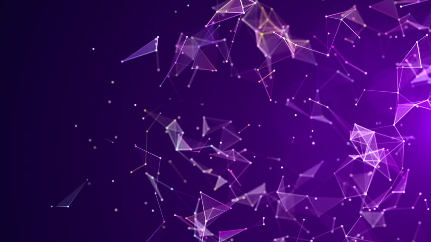 Purple Abstract Network Background with Geometric Polygonal Lines and Glowing Dots Representing Data, Technology, and Digital Communication