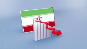 Iran Country Flag and Bar Chart Graph Decreasing Values Red Downward Arrow Economic Crisis Concept - Powered by Shutterstock - Get 15% off with code: PIKWIZARD15