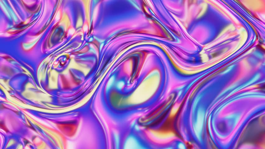 Abstract fluid texture of swirling liquid chrome metal waves with motion light effect. Seamless looping video. 4k psychedelic hypnotic graphics dynamic iridescent holographic background