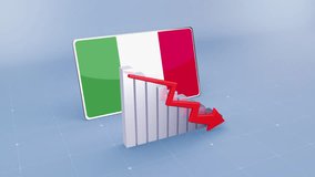 Italy Country Flag and Bar Chart Graph Decreasing Values Red Downward Arrow Economic Crisis Concept - Powered by Shutterstock - Get 15% off with code: PIKWIZARD15