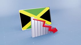 Jamaica Country Flag and Bar Chart Graph Decreasing Values Red Downward Arrow Economic Crisis Concept - Powered by Shutterstock - Get 15% off with code: PIKWIZARD15