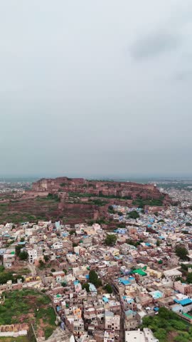 Aerial vertical drone footage of historic Indian fortress