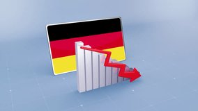 Germany Country Flag and Bar Chart Graph Decreasing Values Red Downward Arrow Economic Crisis Concept - Powered by Shutterstock - Get 15% off with code: PIKWIZARD15