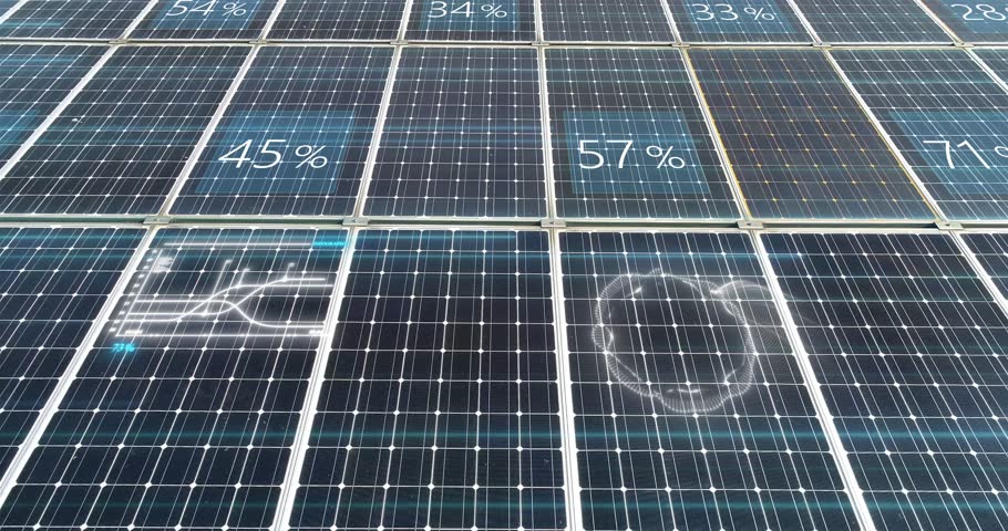 Solar farm produces electricity. Solar farm, Alternative energy sources. Concept of Clean Renewable Sustainable Green Energy.  Smart farm, smart industry