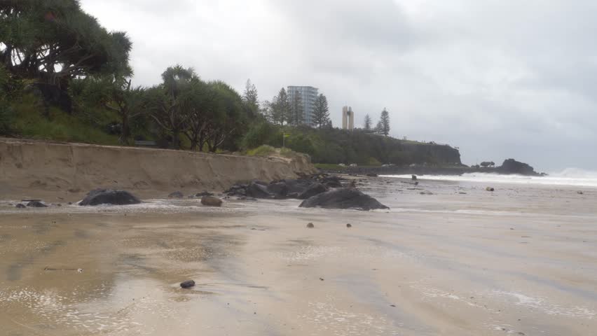 Stormy Weather At Duranbah Beach In Gold Coast, Australia - Wide Shot