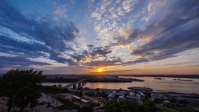 A stunning sunset 4K time-lapse capturing the famous view of Kremlin and the arrow in Nizhny Novgorod, where the Oka River flows into the mighty Volga - Powered by Shutterstock - Get 15% off with code: PIKWIZARD15
