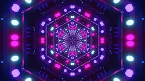 An abstract illustration background of an infinite hexagonal shape tunnel with purple and blue neon lights - Powered by Shutterstock - Get 15% off with code: PIKWIZARD15