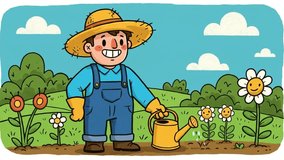 Cartoon Animated 2D Flat Design Illustration, the character of a Farmer speaks of explaining something - Powered by Shutterstock - Get 15% off with code: PIKWIZARD15