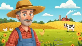 Cartoon Animated 2D Flat Design Illustration, the character of a Farmer speaks of explaining something - Powered by Shutterstock - Get 15% off with code: PIKWIZARD15