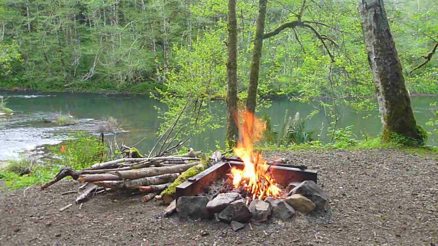 Campfire at camp in the Pacific Northwest, Oregon.