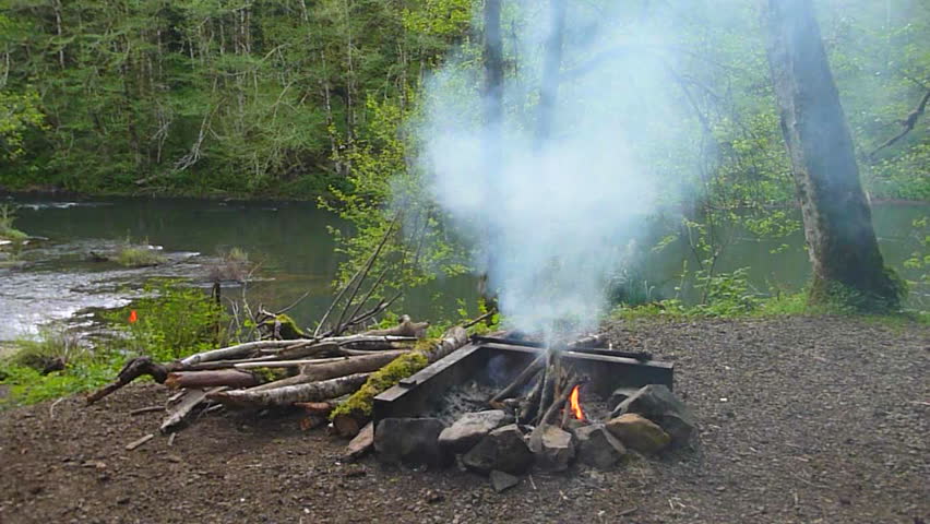 Campfire smoking in the Pacific Northwest, Oregon.