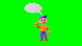 3D animation of Luca, a young boy, appearing with a thinking bubble. Ideal green screen asset for digital content, creativity, imagination, and educational projects. - Powered by Shutterstock - Get 15% off with code: PIKWIZARD15